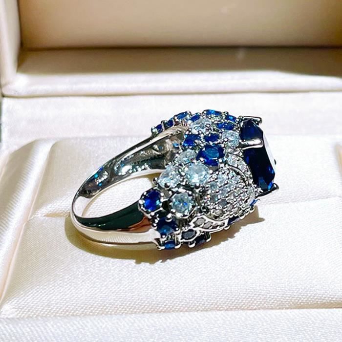 Bague classique en argent 925 avec pierre précieuse saphir bleu