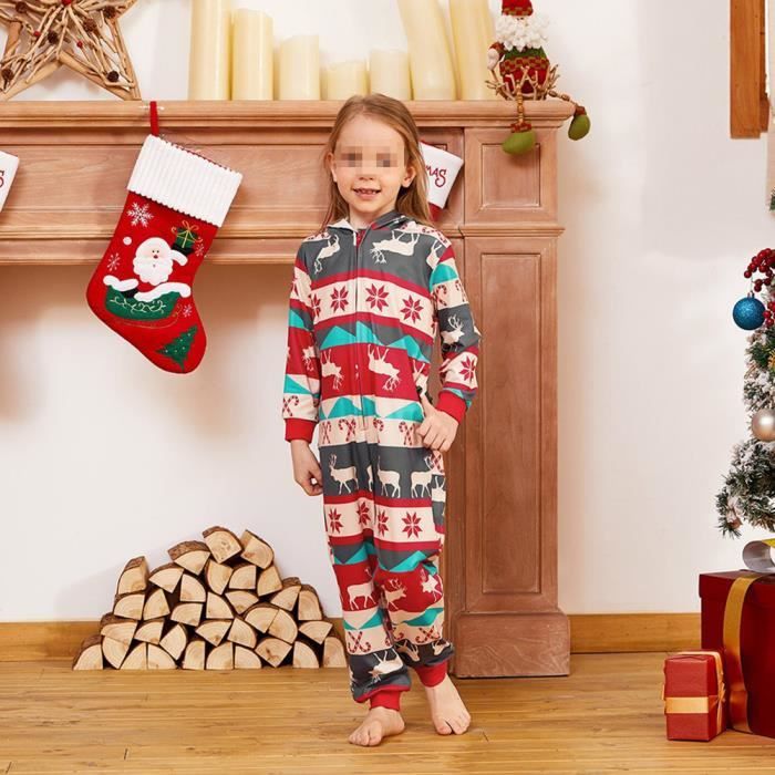 Pyjama Famille de Noël,Famille Pyjama Une Pièce à Glissière Chaud