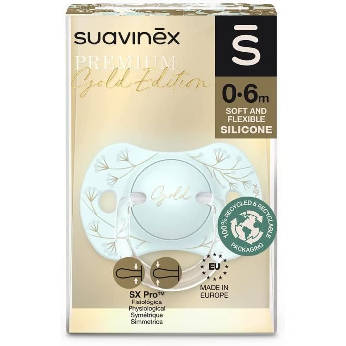 Suavinex - Tétine physiologique en silicone 0/6 mois - Gold