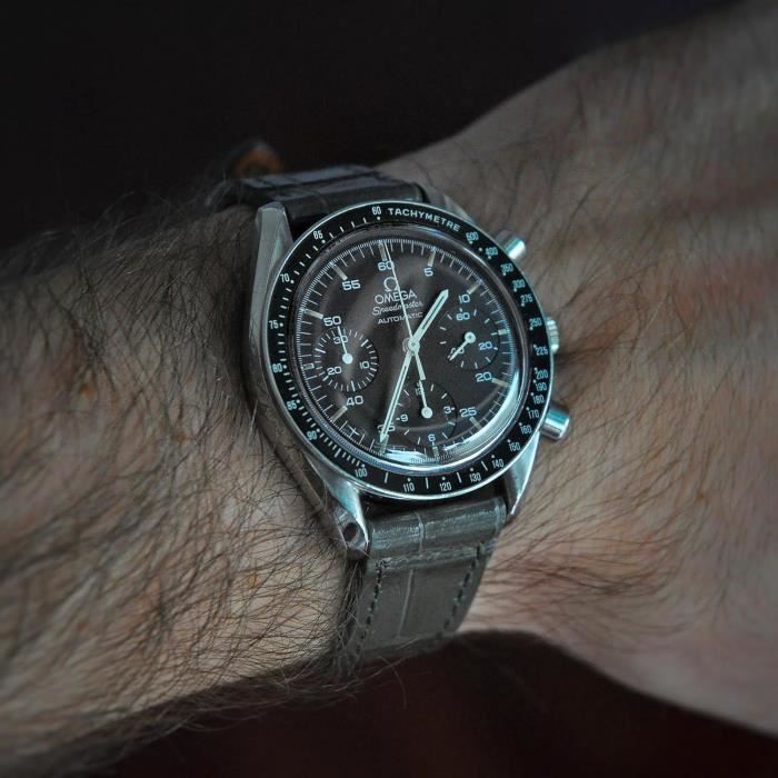 Bracelet De Montre En Cuir Bleu Crocodile Grainé - 16 Mm - Boucle Ardillon