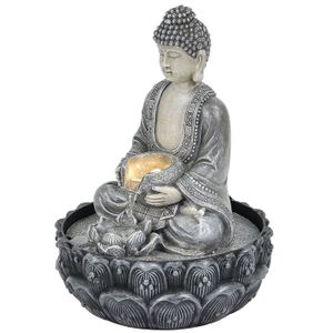 Fontaine D'Intérieur Bouddha Sur Lotus En Grès - Dimensions 21.5x22x31.2cm - Décoration Zen Et Apaisante