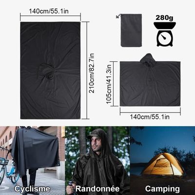 Poncho De Pluie 3 En 1 Qunature - Imperméable 3000mm - Compact (370g) - Avec Bandes Réfléchissantes - Pour Rando, Vélo, Camping