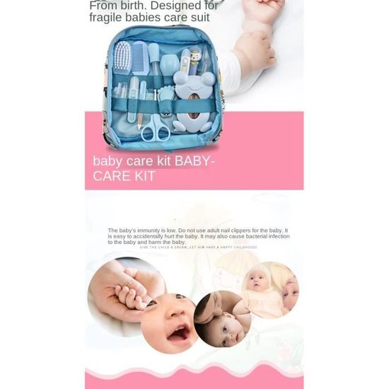 Kit De Soins Bébé 13 Pièces - Trousse Infirmière Nouveau-Né Avec Thermomètre Brosse Et Accessoires (Bleu)