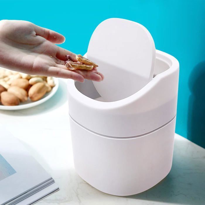 Mini Poubelle Avec Couvercle Pivotant - Design Compact Gris - Pour Bureau, Salle De Bain, Cuisine, Chambre - Nettoyage Facile