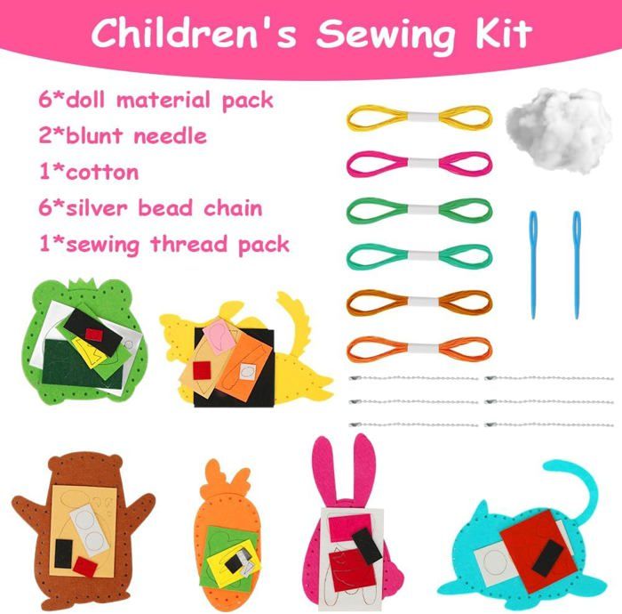 Kit Couture Enfant 12 Projets Feutrine - Chiots Mignons Avec Fil/Aiguilles Sécurisées | DIY Couture 6 Ans+
