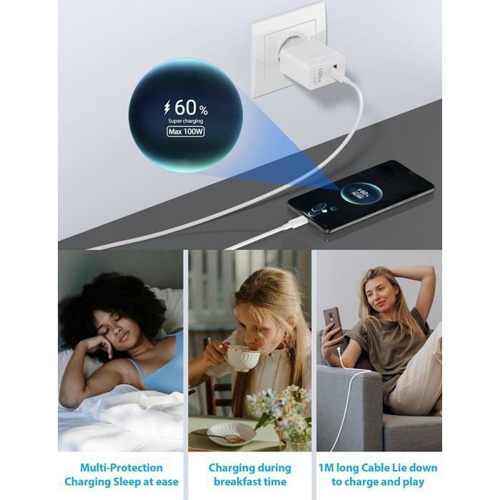 100W Supercharge Chargeur De Charge Rapide Pour Honor 400 200