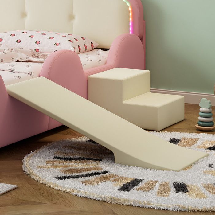 Lit Simple Rembourré En Velours - 90x200cm - Avec Sommier à Lattes - Rose