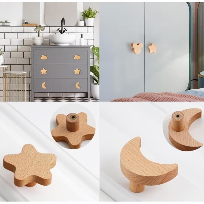 Boutons De Meubles Coffelli Animaux Marins - Lot De 6 Poignées En Bois Pour Chambre Enfant
