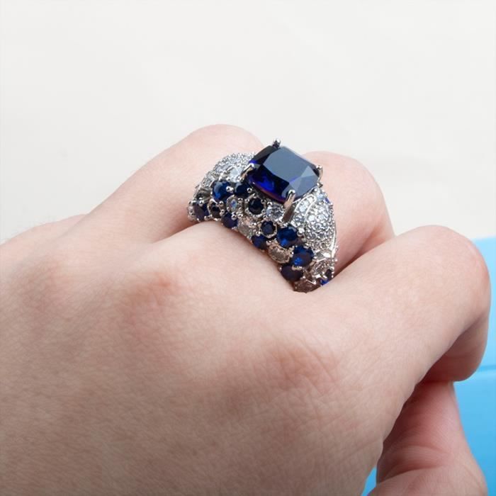 Bague classique en argent 925 avec pierre précieuse saphir bleu