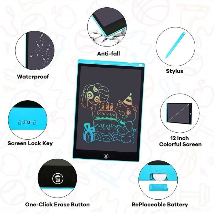 TUGAU Tablette D'écriture LCD Enfant Colorée, 15 Pouces Doodle Dessin Pad Effaçables Tablette