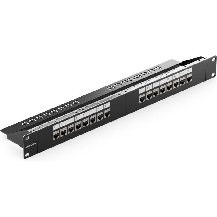 DeleyCON Panneau De Brassage 24 Ports CAT7 - Rack 19" 1U + Modules Keystone