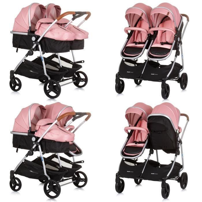 DUO SMART Poussette jumeaux ou enfants rapproches largeur 79 cm Flamant rose sans cosy