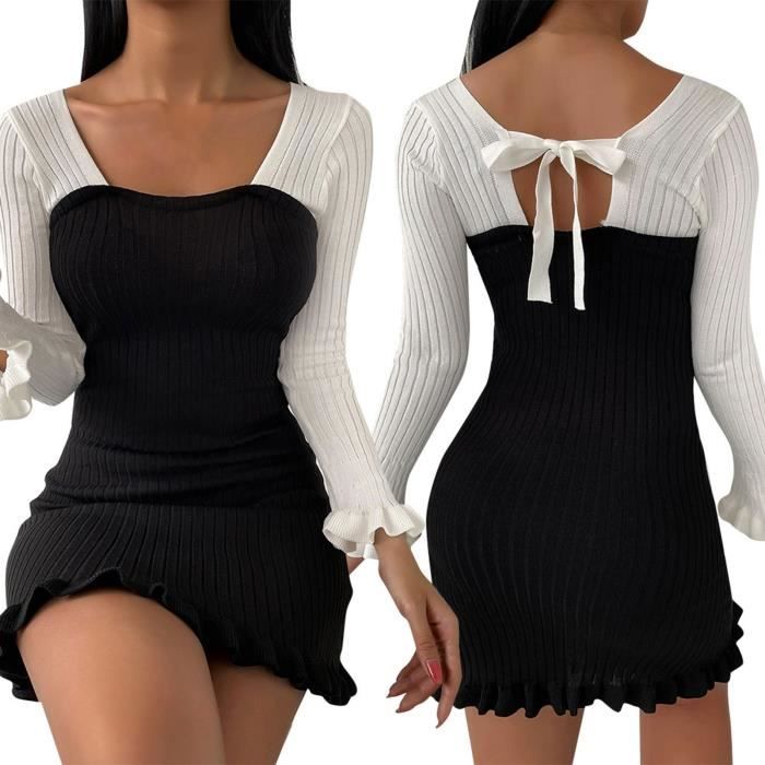 Robe col carré manches longues top
