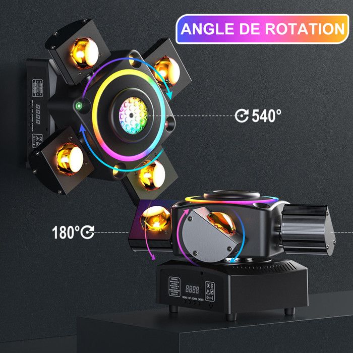 150W RGBW Beam Scène Lyre LED, 6 LED Rotation à 180° Stroboscope Effet Ciel Étoilé Télécommande d-mx512 pour Mariage Club Théâtre Soirée DJ
