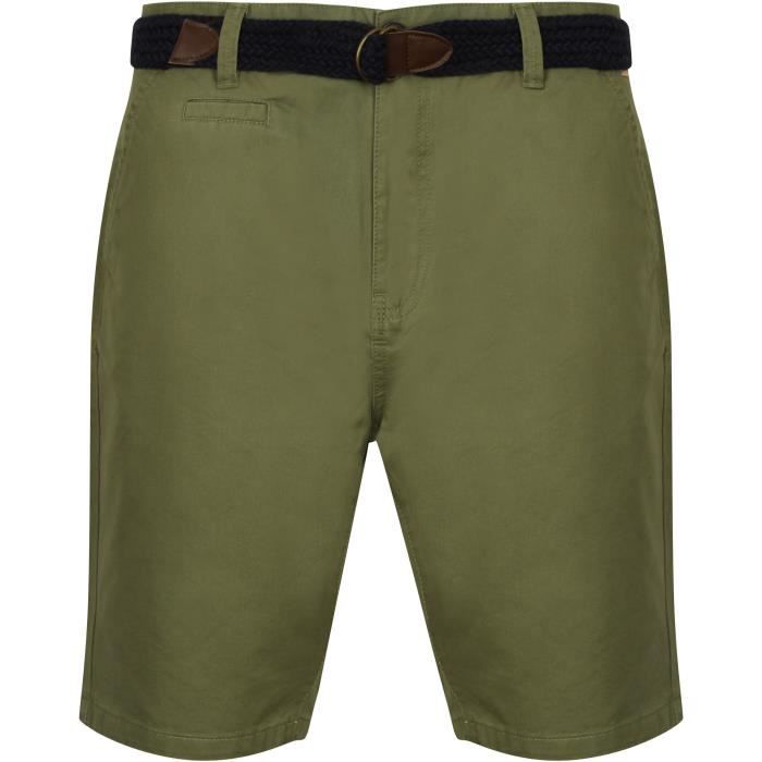 TOKYO LAUNDRY Short Chino avec Ceinture Tressée Vert Kaki Homme