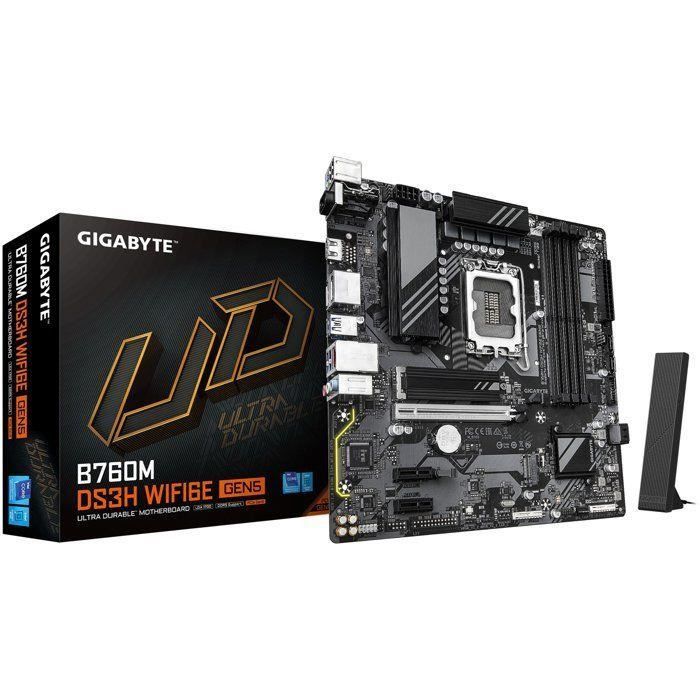 Carte mère - GIGABYTE - B760M DS3H WF6E GEN5 - Format Micro-ATX - Chipset Intel B760 - WiFi 6E & PCIe 5.0