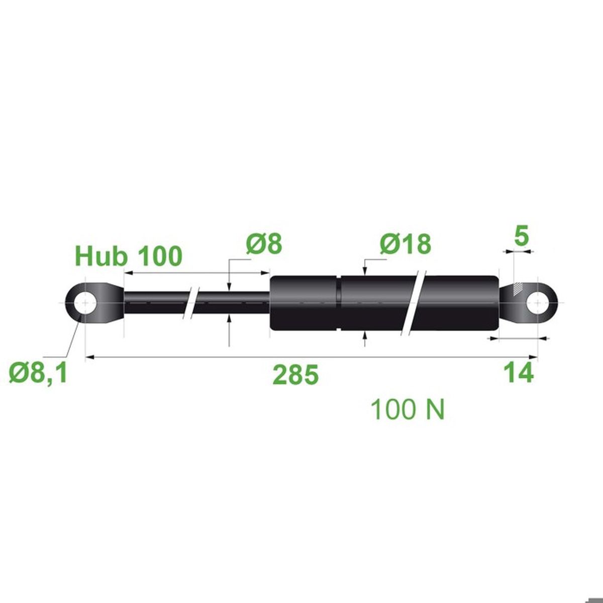 Vérin à Gaz 500 Mm Course 200 Mm Force 100N à 1250N - Œil Plat M8 + Rotule - RhedexX Qualité Premium