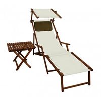 Chaise longue de jardin blanche pliante avec repose-pieds, pare-soleil, table, oreiller 10-303FSTKD