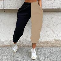 Pantalons élastiques à taille haute pour femmes Pantalons de survêtement à blocs de couleur avec poches marron