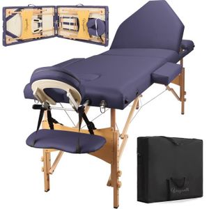 TABLE DE MASSAGE - TABLE DE SOIN Vesgantti Table de Massage Pliante en Bois 3 Sections Lit de Massage Professionnel Violet