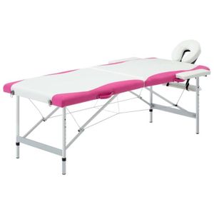 TABLE DE MASSAGE - TABLE DE SOIN LIU-7385062764101-Table de massage pliable 2 zones Aluminium Blanc et rose
