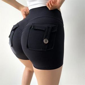 SHORT DE SPORT Short,TRY TO BN Shorts de Sport taille haute pour femmes,collant avec poche sur les fesses,collant de Fitness,de - Black[B1663]
