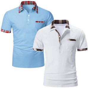 POLO Lot de 2 Polo Homme Été Fashion Casual Polo Manche Courte Respirant Confortable Marque Luxe T-Shirt Hommes - Bleu-Blanc