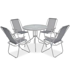 Ensemble table et chaise de jardin FAS(43785)Mobilier à dîner d'extérieur 6 pcs Acier et textilène Gris