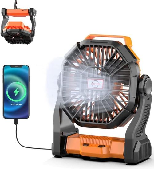 Ventilateur De Camping Usb 20,000 Mah Avec Lumière Led, Ventilateur