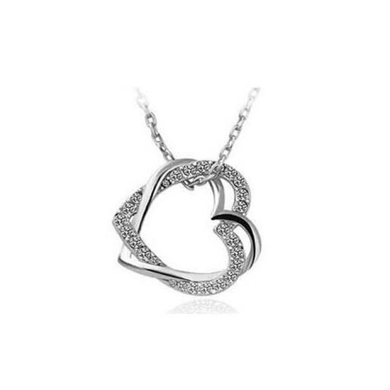 Pendentif Coeur Argenté Avec Strass Rose - Bijou Fantaisie, Neuf Sans Emballage