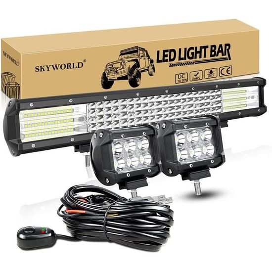 Barre LED 66cm 180W Pour 4x4, Camion, SUV - 3 Rangées Spot/flood, étanche IP67, Câblage Inclus - Projecteur Puissant