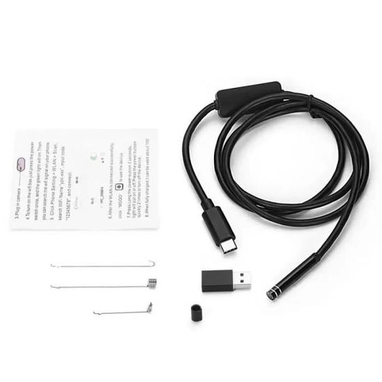 Caméra Endoscopique USB-C étanche IP67 - 6 LED, 480p, Pour Inspection Voiture, Plomberie, Mécanique