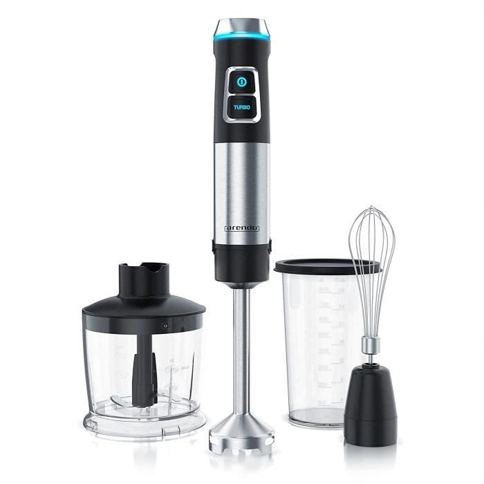 Mixeur plongeant 1200 w inox pressepurée batteur manuel vitesse en continu lame à 4