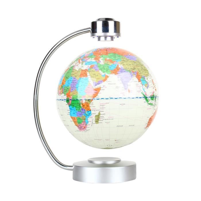 La Lévitation magnétique carte du monde flottant, 8- globe en rotation Planète Terre Globe - Blanc