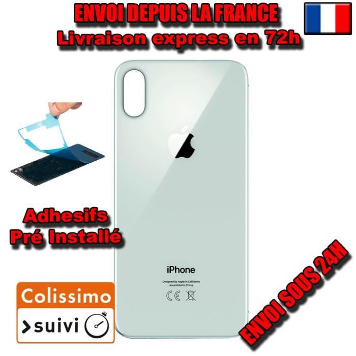 COQUE KIT VITRE ARRIERE DOS iPhone X NEUF ARGENT