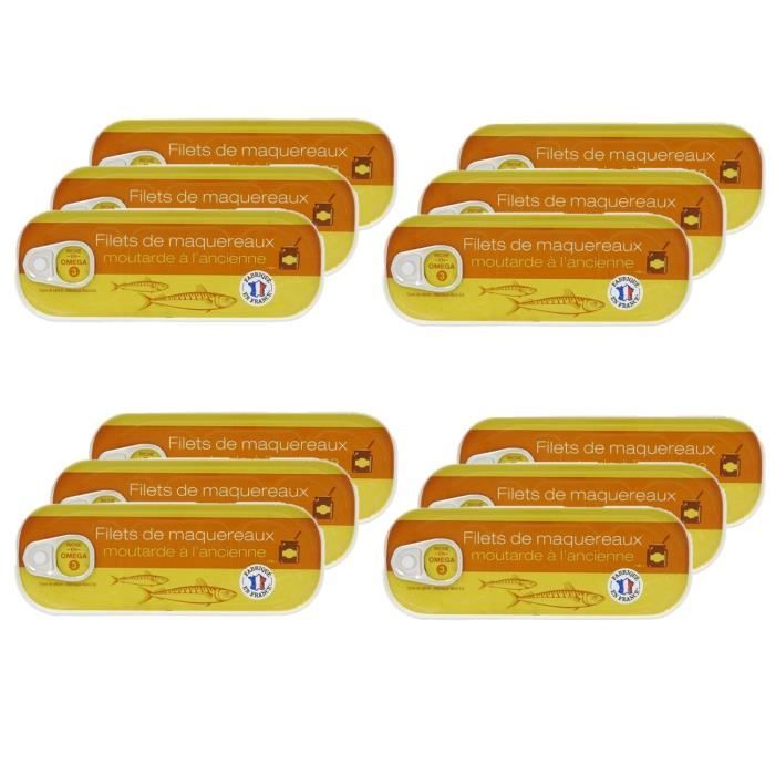 Agidra - Lot 12x Filets de maquereaux moutarde - Conserve 169g