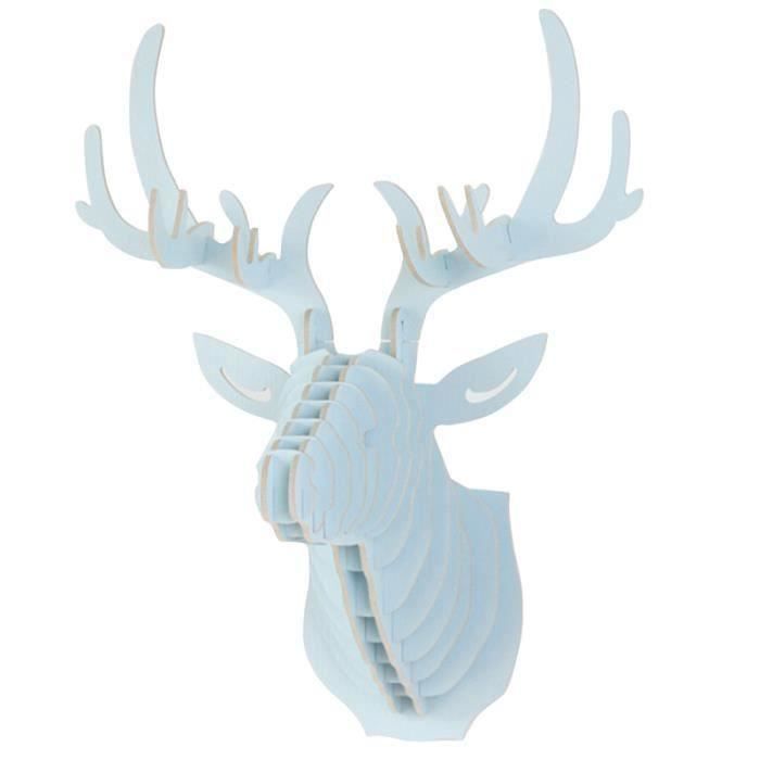 QX Diy 3D Bois Sculpture de Tête de Cerf Murale Orné Décor Crochet Cintre Maison - QXVSO827A1904