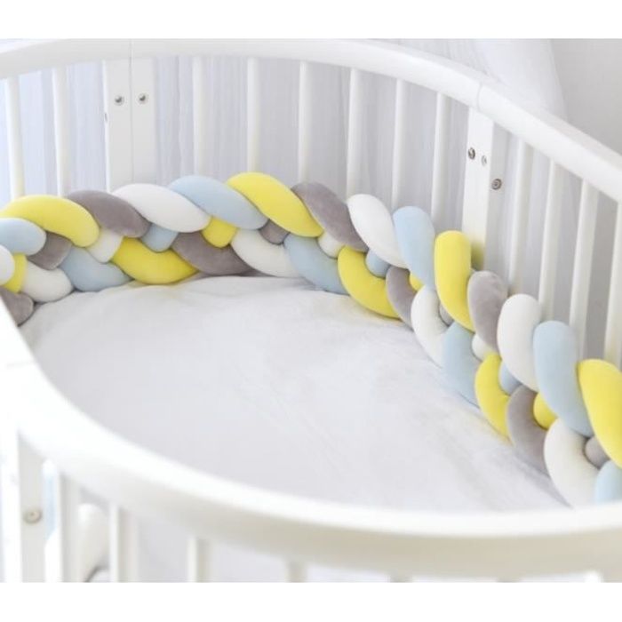 2.2 M Tour de lit coussin Serpent Coussin Tressé pare-chocs Velours Protection bébé 100% Fait à Main （Jaune+Blanc+Gris+Bleu）