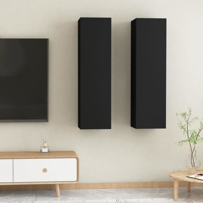 CHIC Meubles TV 2 pcs Ensemble de meuble TV suspendu Meubles TV murales Noir 30,5x30x110 cm Aggloméré 7551