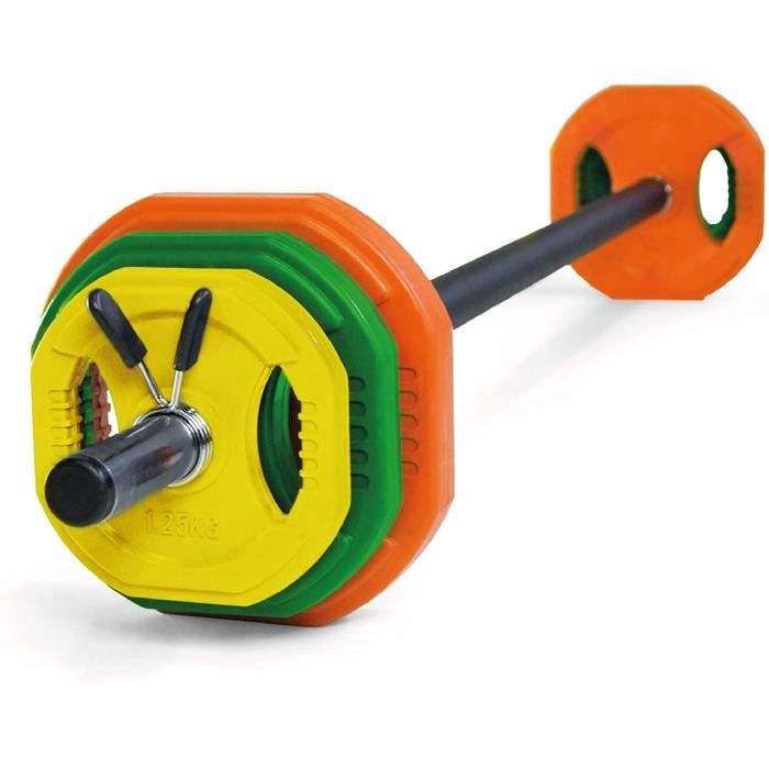 Set Body Pump avec disques et barre combinables jusqu'à 17,5 kg, idéal pour la pratique des exercices de Crossfit ou de musculatio