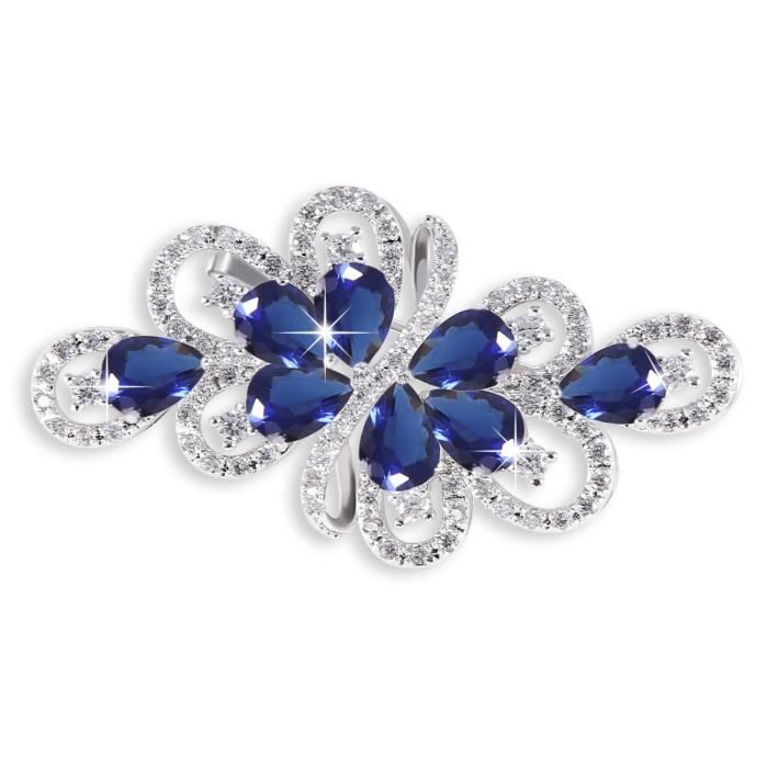Hanie Combinaison Argent Broche fleur Saphir Fleur Broche avec bleu et blanc Gouttes cristal Swarovski éléments Zirconium Convien