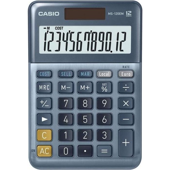 Calculatrice de bureau Casio MS-120EM batterie solaire bleu