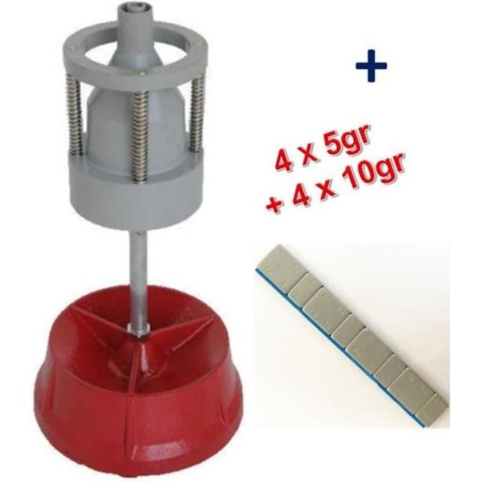Equilibreuse de Roue Manuelle Portable avec Centreur + 100 Barrettes Plombs Adhésifs 4x5g+4x10g