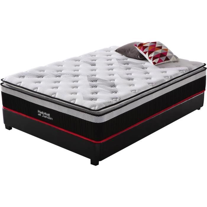 Matelas ressorts ensachés + surmatelas intégré -Costine- - 160 x 200 cm - Blanc/Noir