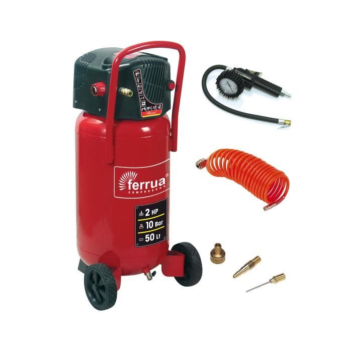 FERRUA Compresseur 50L 2HP vertical + Kit gonflage