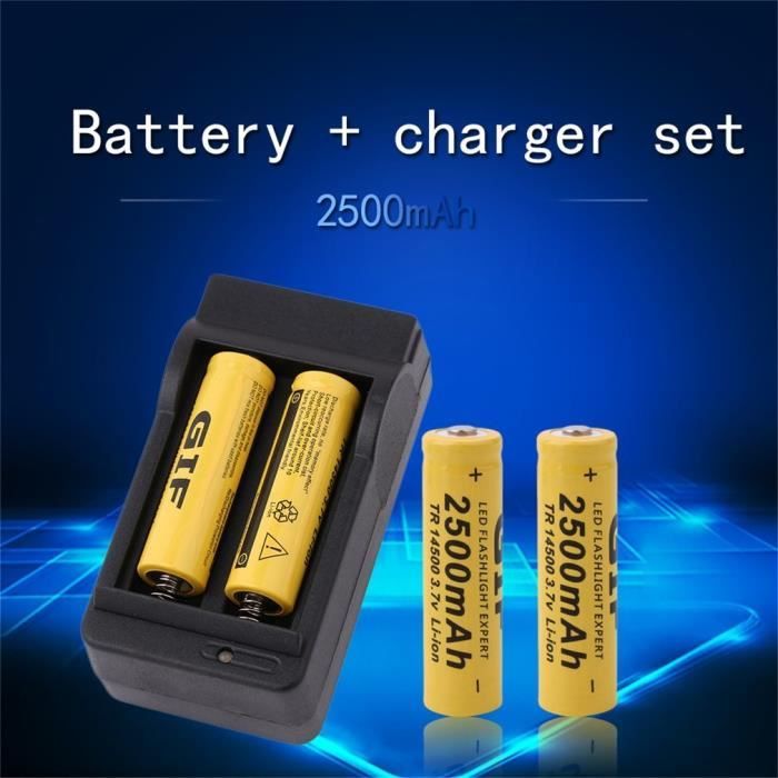 Batterie Li-ion rechargeable 3.7V 2500mAh 14500 GIF avec kit chargeur de batterie