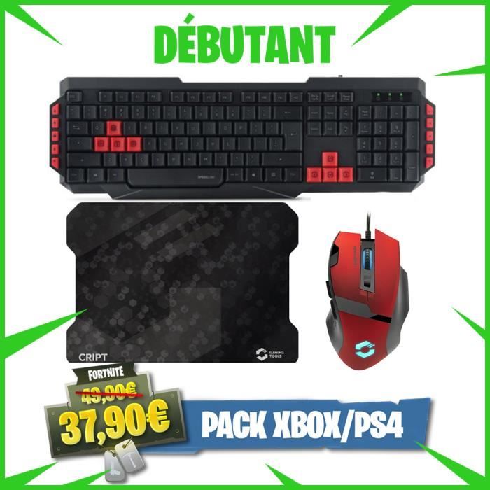 Pack Clavier Souris Tapis pour Fortnite - Débutant Noir