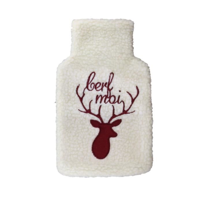 Bouillotte en laine brodée cerf Winter - 1 L - Blanc