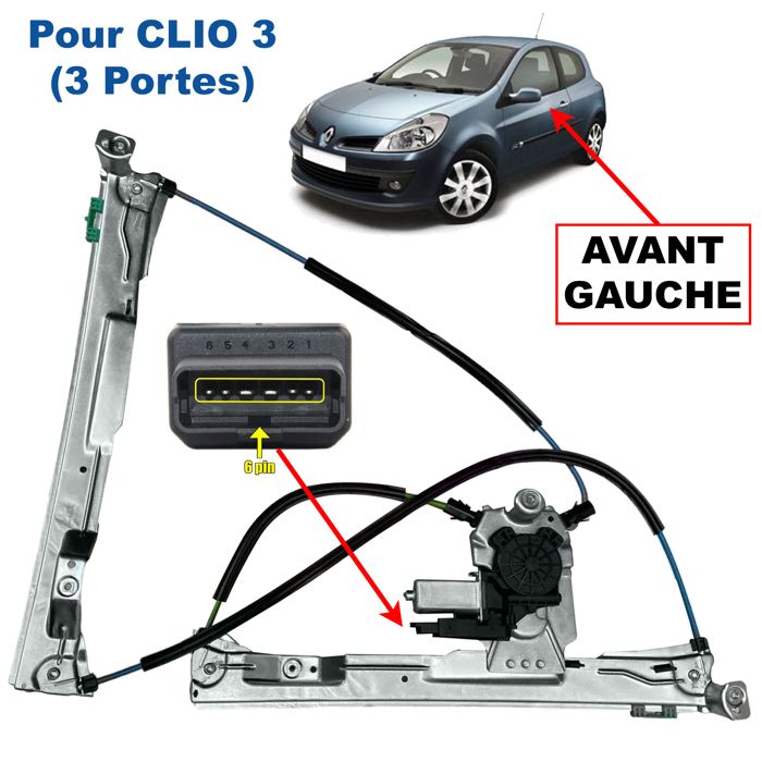 Mécanisme Lève-vitre électrique Gauche Pour Renault Mégane 3 5 Portes - Marque NTY, Neuf, Fabriqué En France