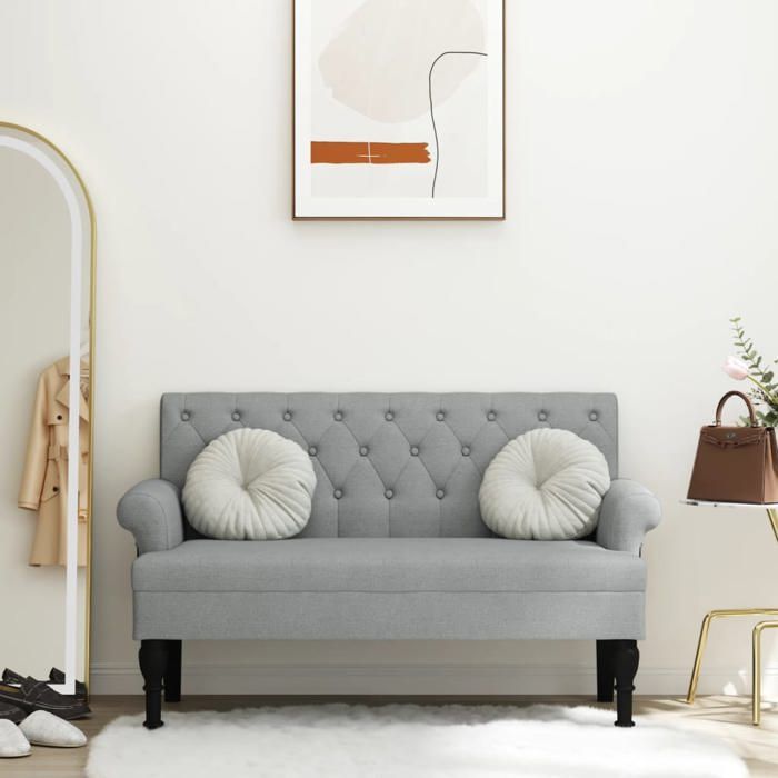 vidaXL Banc avec Dossier Canapé avec Accoudoir Banquette avec Pieds en Bois Siège de Salon Salle de Séjour Moderne Gris 372120